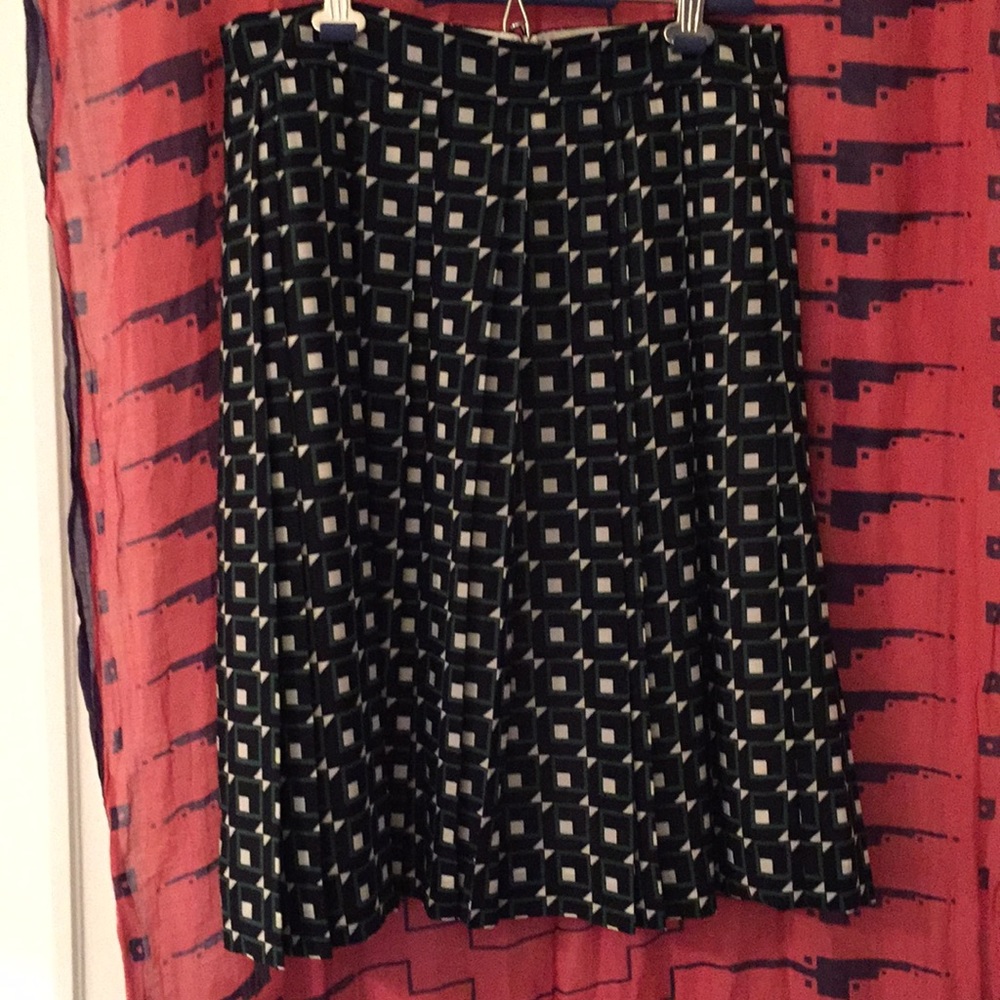 J. Crew pleated geometric print midi skirt